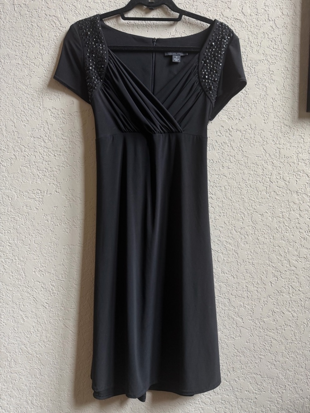 R&M Richards Black Embellished Rhinestone Party Evening Wear Formal Midi Dress